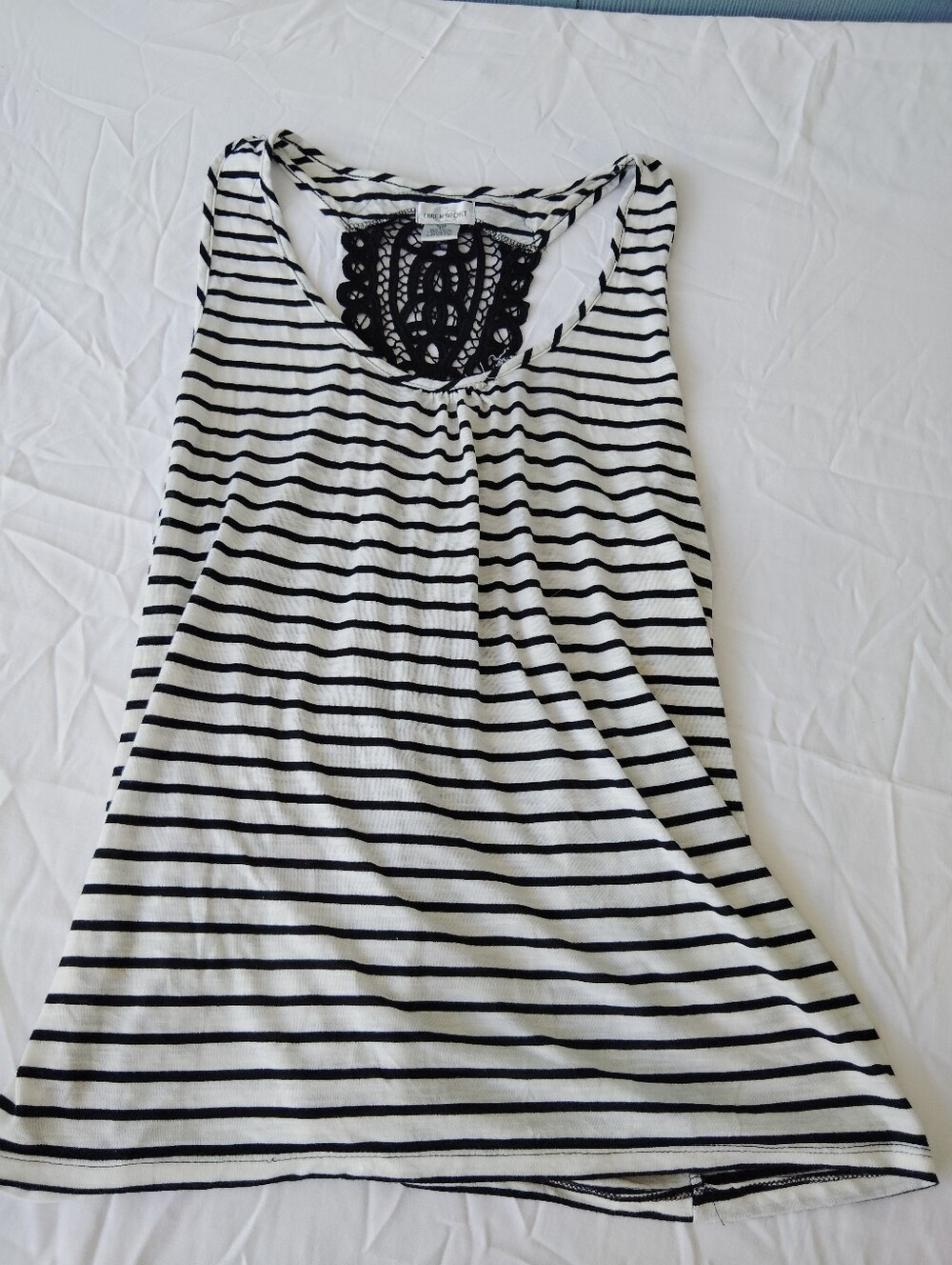 Caren Sport 2X Women’s Striped Tank Top with Lace Back - Black/White
